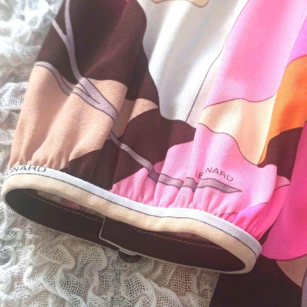 LEONARD　ロゴ入り　幾何学×フローラル　七分袖　チュニック　サイズ３