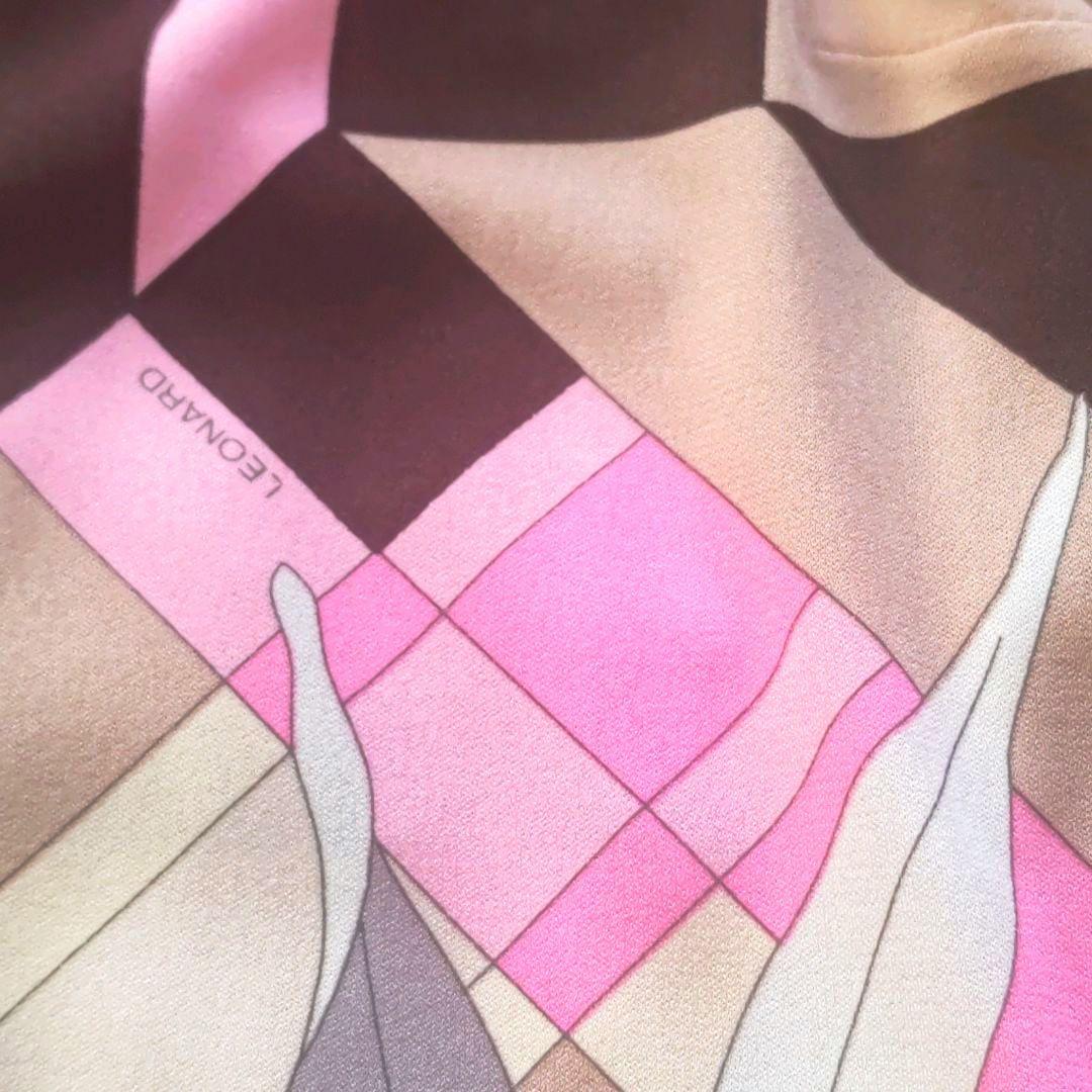 LEONARD　ロゴ入り　幾何学×フローラル　七分袖　チュニック　サイズ３