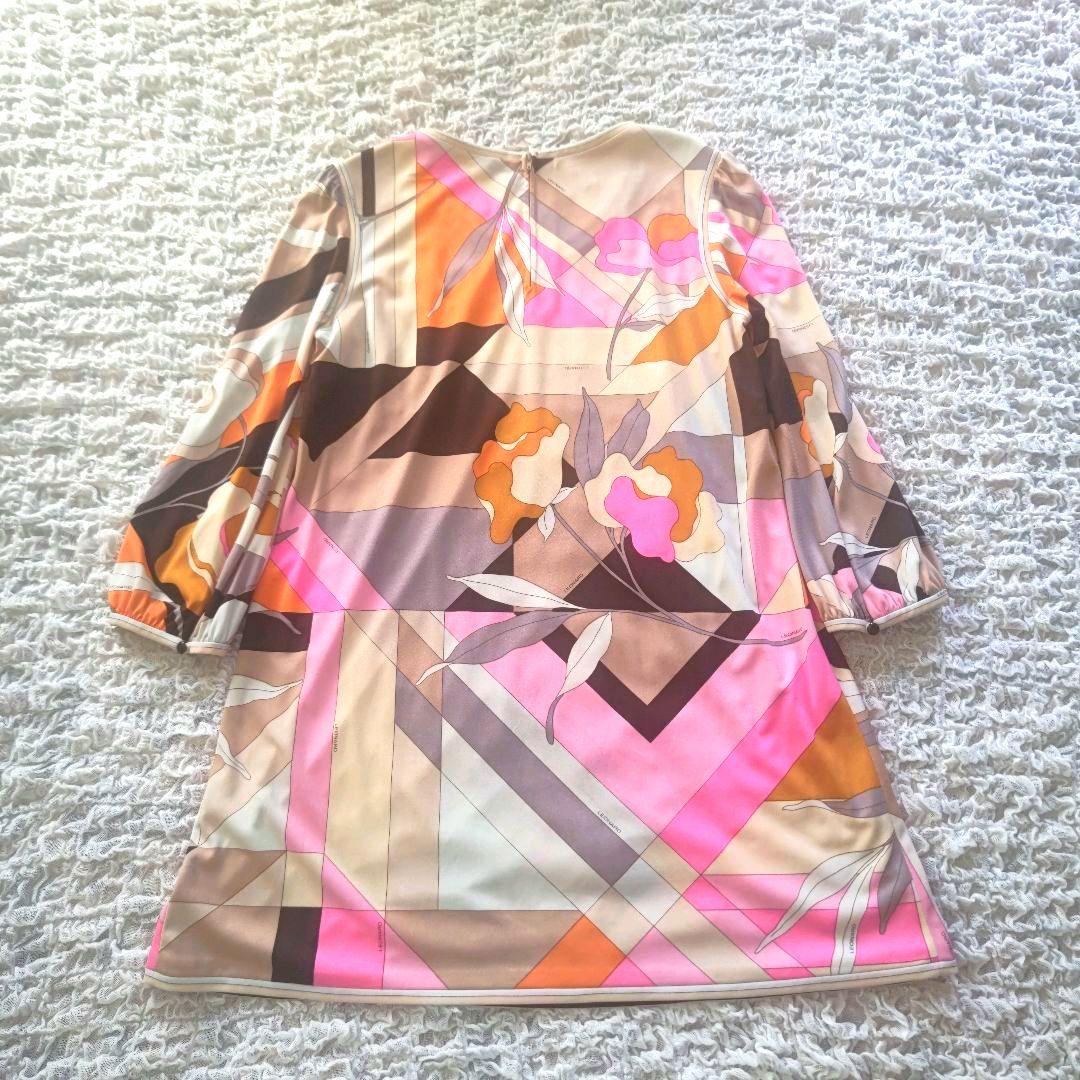 LEONARD　ロゴ入り　幾何学×フローラル　七分袖　チュニック　サイズ３