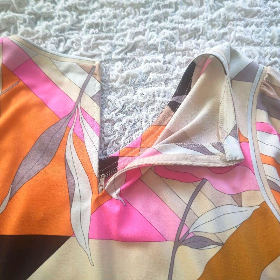 LEONARD　ロゴ入り　幾何学×フローラル　七分袖　チュニック　サイズ３