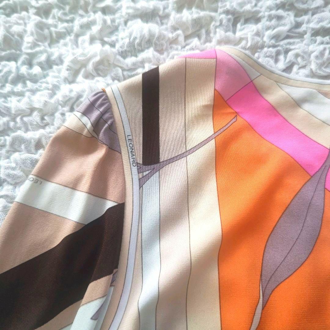 LEONARD　ロゴ入り　幾何学×フローラル　七分袖　チュニック　サイズ３