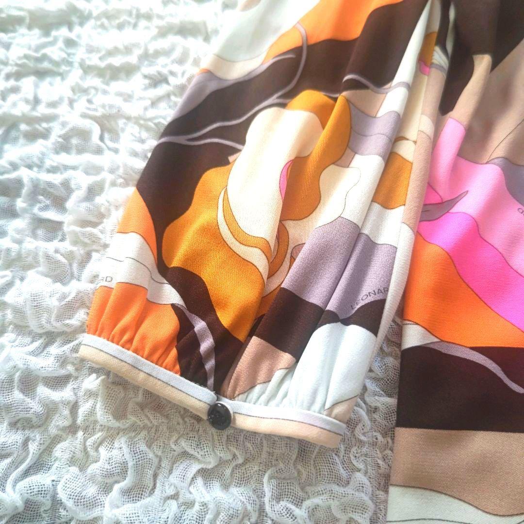 LEONARD　ロゴ入り　幾何学×フローラル　七分袖　チュニック　サイズ３