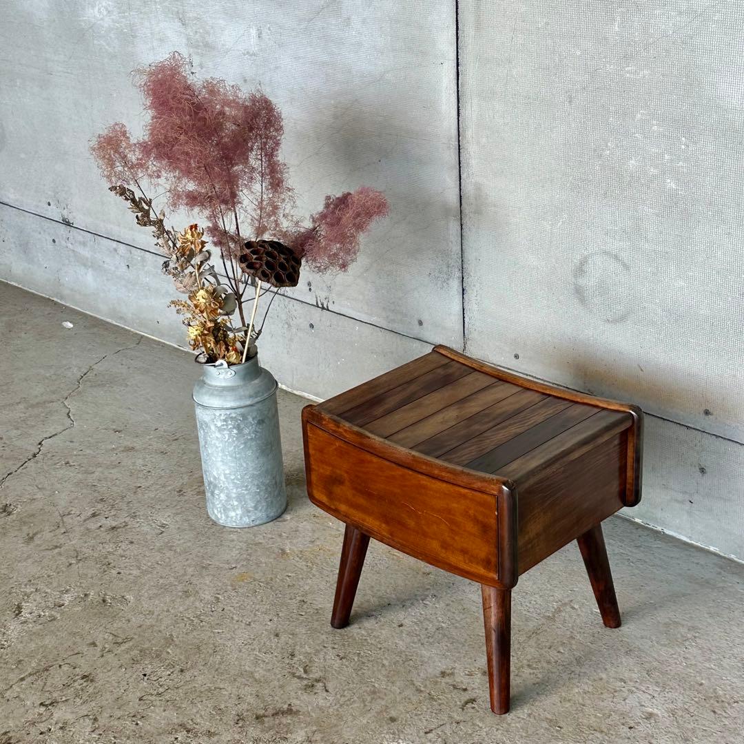 ◆ 九州民芸家具 ◆ ミズメザクラ無垢材 スツール レトロ 木製 椅子 花台