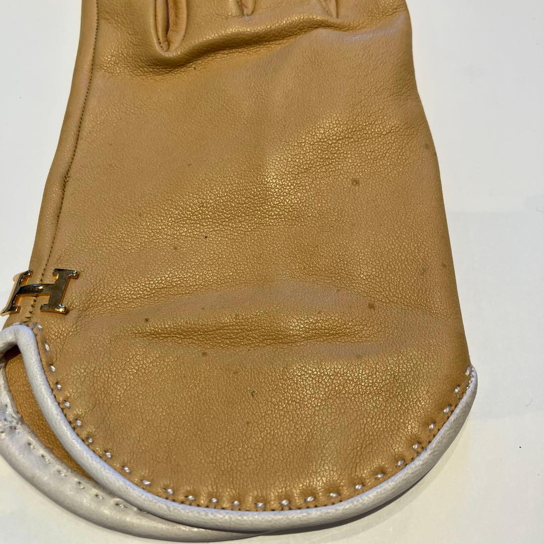 HERMES ベージュレザー手袋 箱付き