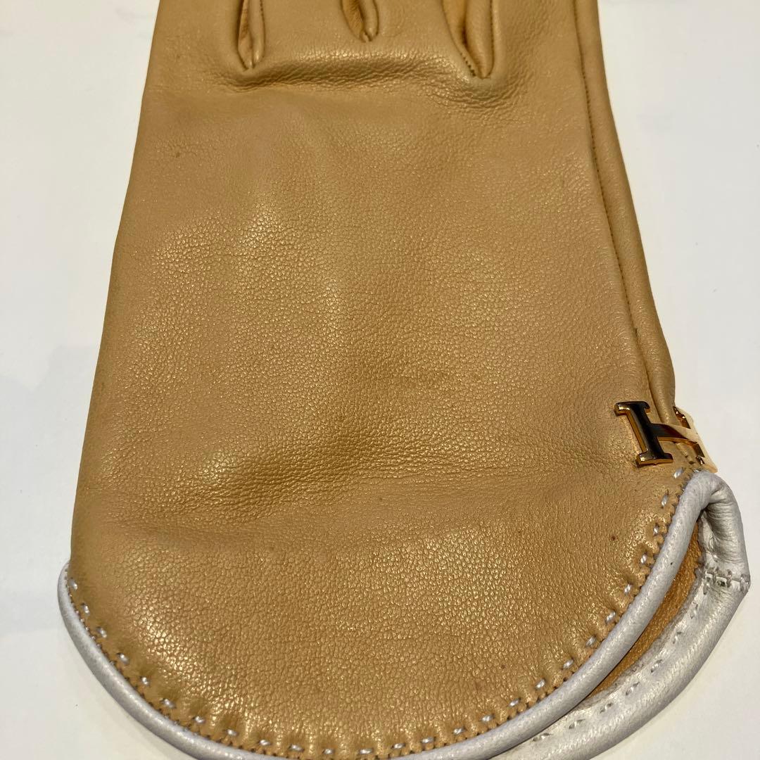 HERMES ベージュレザー手袋 箱付き