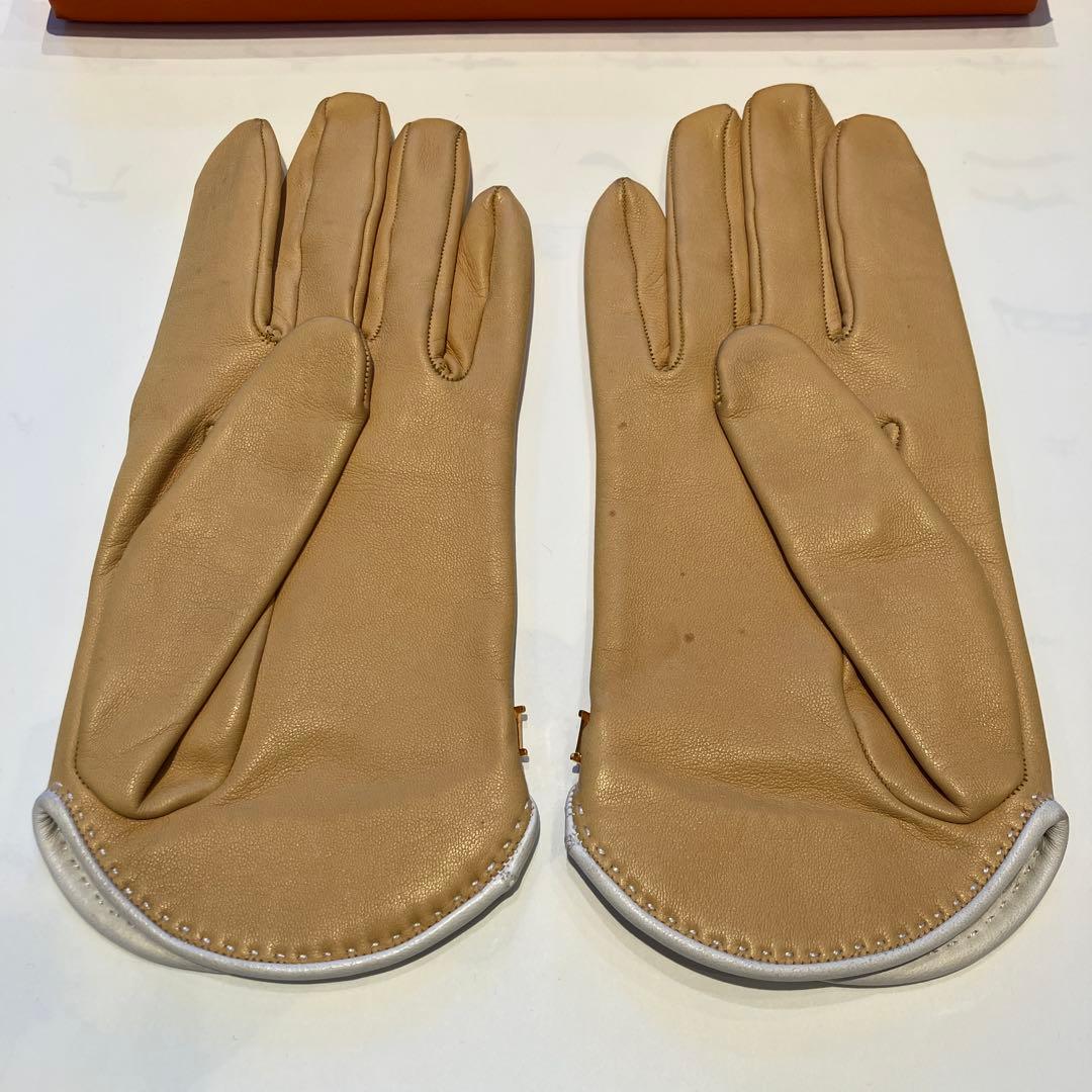 HERMES ベージュレザー手袋 箱付き