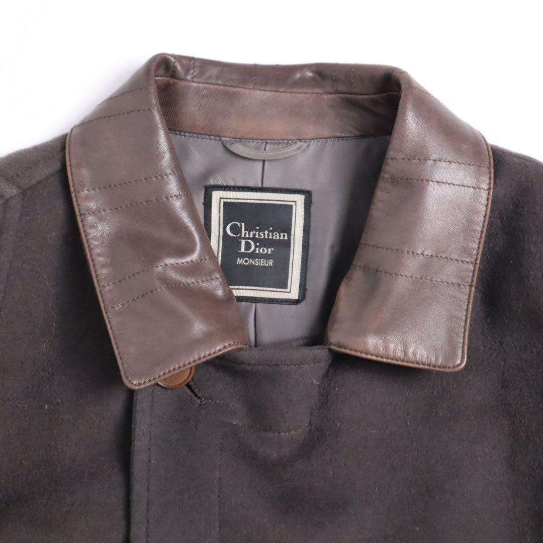 80s 90s Christian Dior 襟レザー ミンク混紡 コート