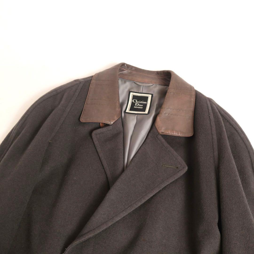 80s 90s Christian Dior 襟レザー ミンク混紡 コート