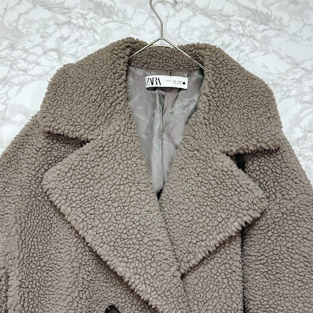 pq様　ZARA グレー ダブルブレスト フェイクボアテディベアコート S