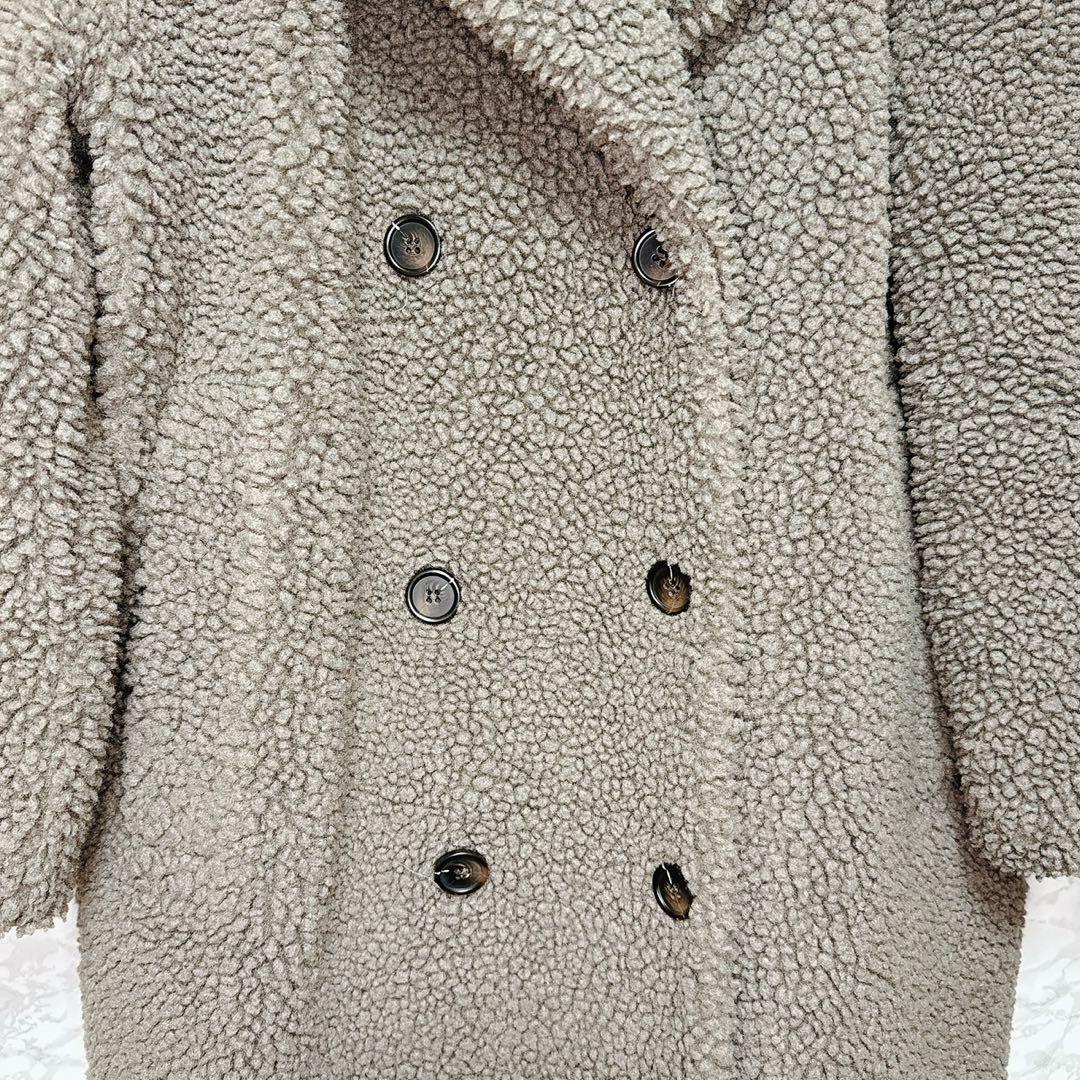 pq様　ZARA グレー ダブルブレスト フェイクボアテディベアコート S