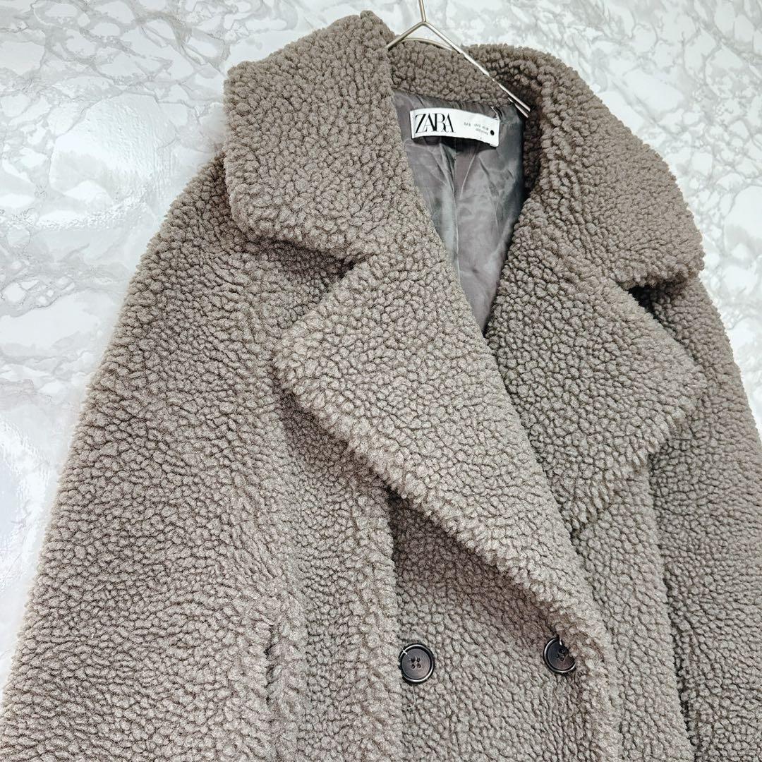 pq様　ZARA グレー ダブルブレスト フェイクボアテディベアコート S