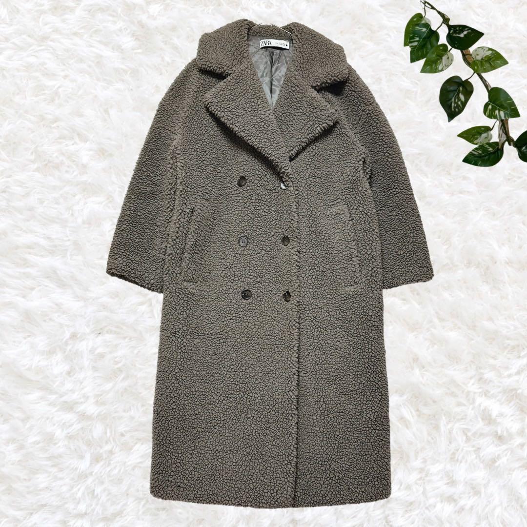 pq様　ZARA グレー ダブルブレスト フェイクボアテディベアコート S