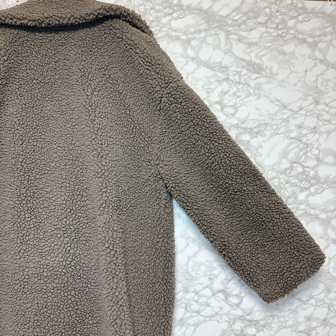 pq様　ZARA グレー ダブルブレスト フェイクボアテディベアコート S