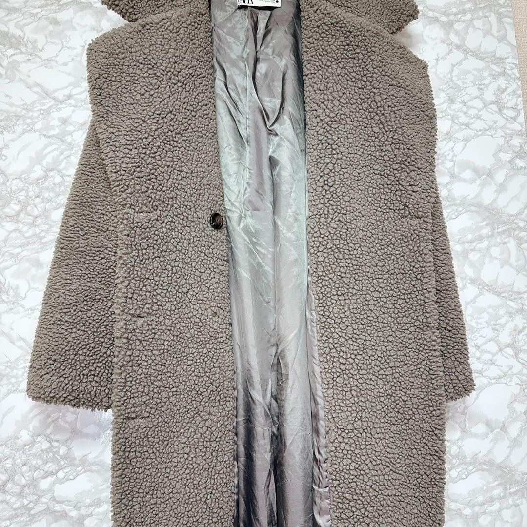 pq様　ZARA グレー ダブルブレスト フェイクボアテディベアコート S