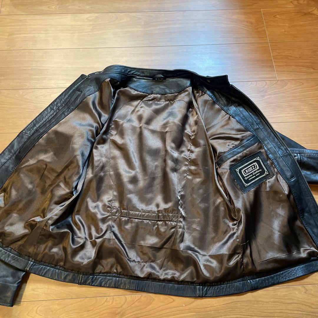 RIDEZ ブラック レザー ライダースジャケット