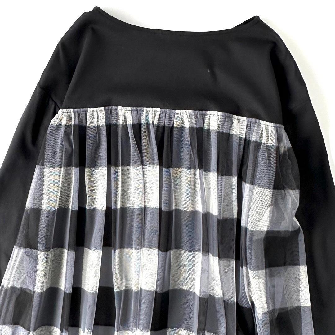 ビアズリー BEARDSY 後ろチュールチェックチュニック カットソー 異素材