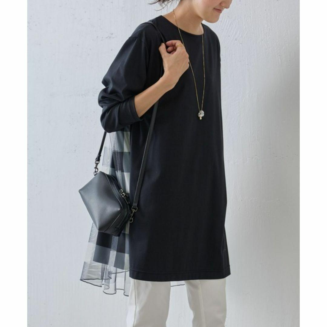 ビアズリー BEARDSY 後ろチュールチェックチュニック カットソー 異素材