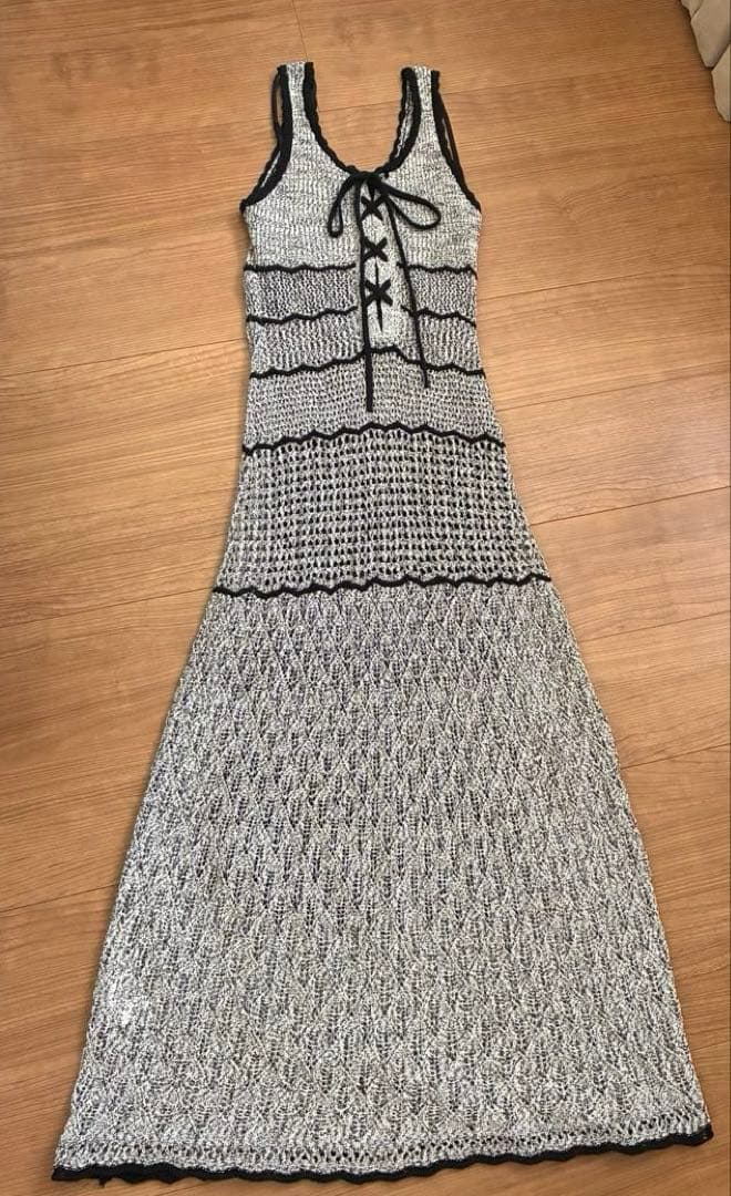 FRAY I.D レースアップ2wayニットタンクドレス　アイボリー　ブラック