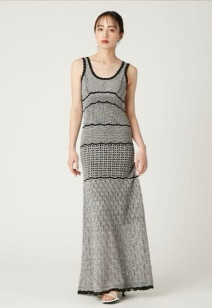 FRAY I.D レースアップ2wayニットタンクドレス　アイボリー　ブラック