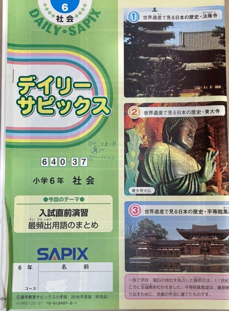 書き込みなし SAPIX サピックス 小6 社会 テキスト