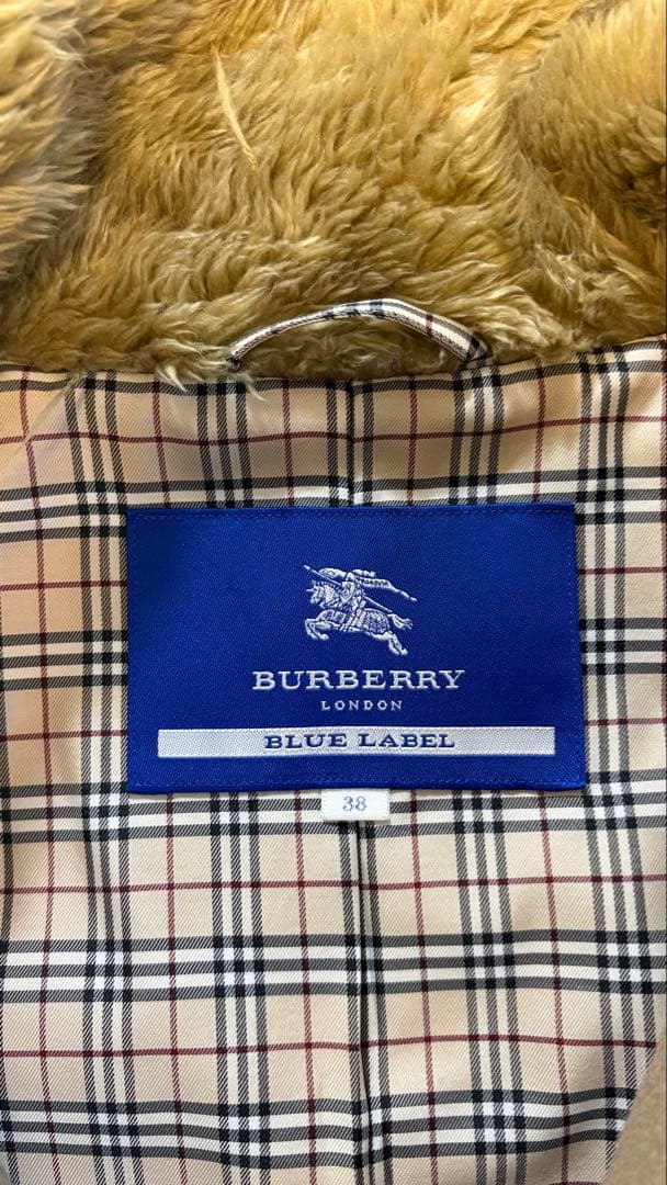バーバリー ブルーレーベル ロングコート ノバチェック ファー ベージュ M