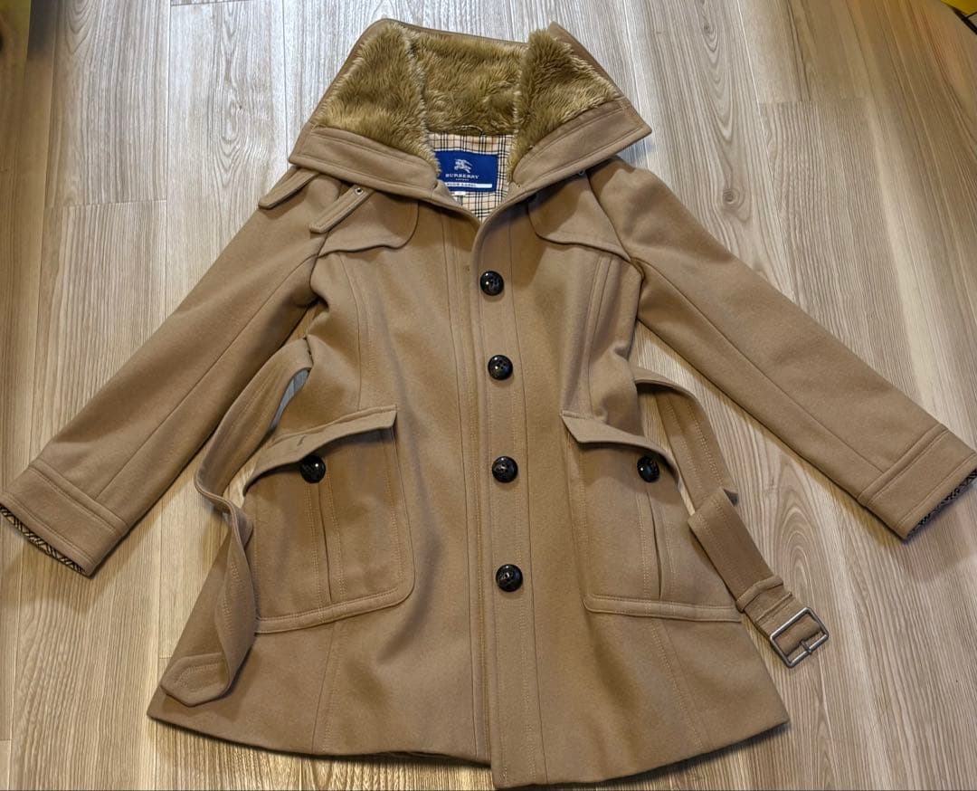 バーバリー ブルーレーベル ロングコート ノバチェック ファー ベージュ M
