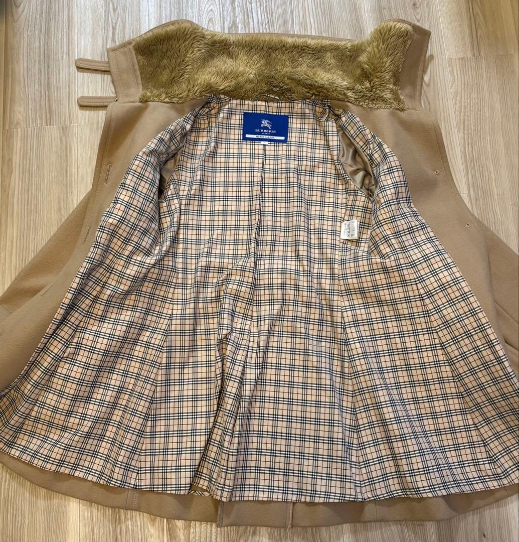 バーバリー ブルーレーベル ロングコート ノバチェック ファー ベージュ M