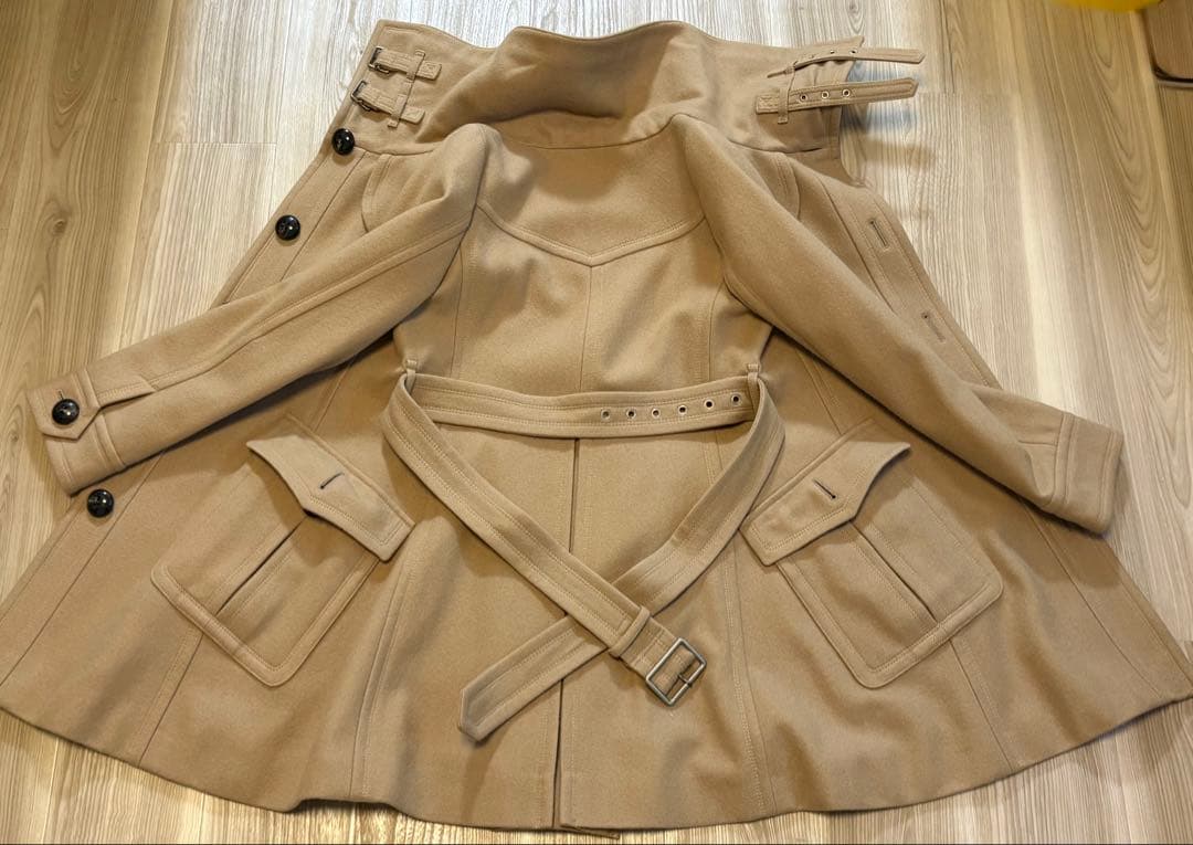 バーバリー ブルーレーベル ロングコート ノバチェック ファー ベージュ M