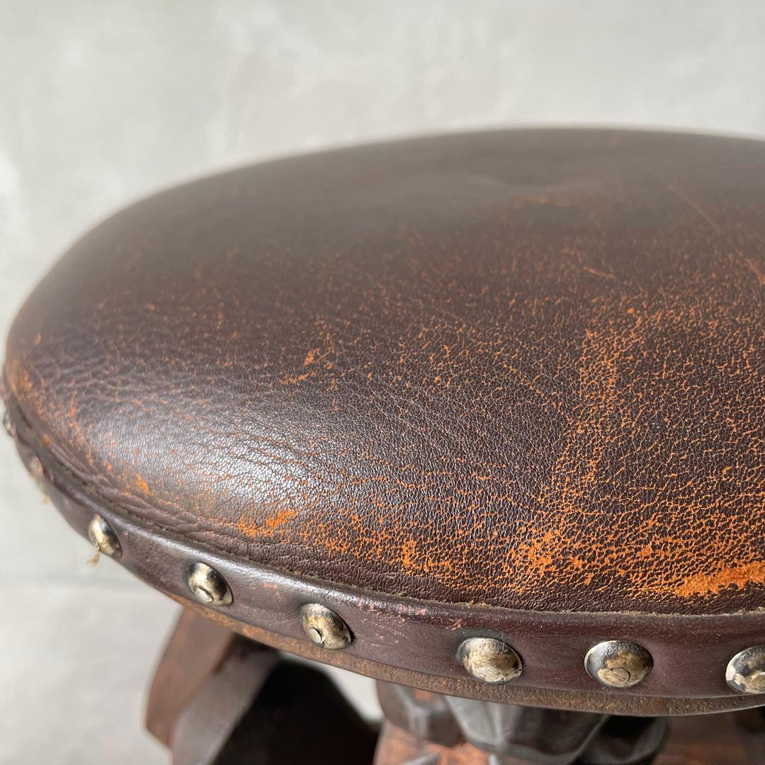 木製　木彫り　アフリカ　スツール　ガーゴイル　丸椅子　ヴィンテージ　民芸