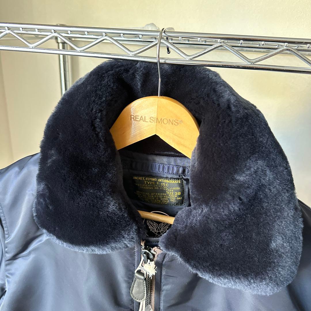Mサイズ　ネイビー (MA-1 )B15Cフライトジャケット ファー付き