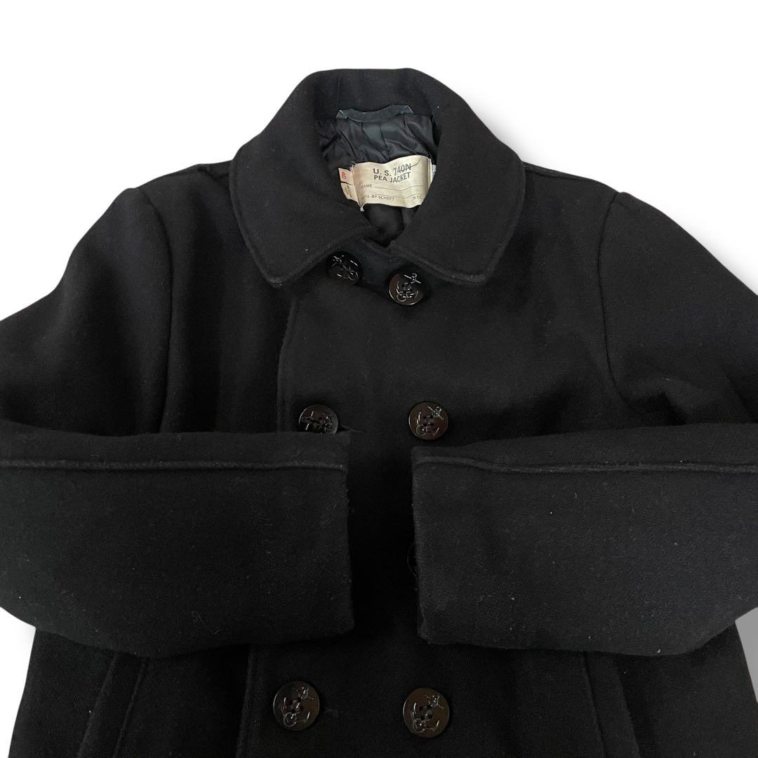 80s USA製 ショット ウール Pコート ブラック メンズL相当 ジャケット