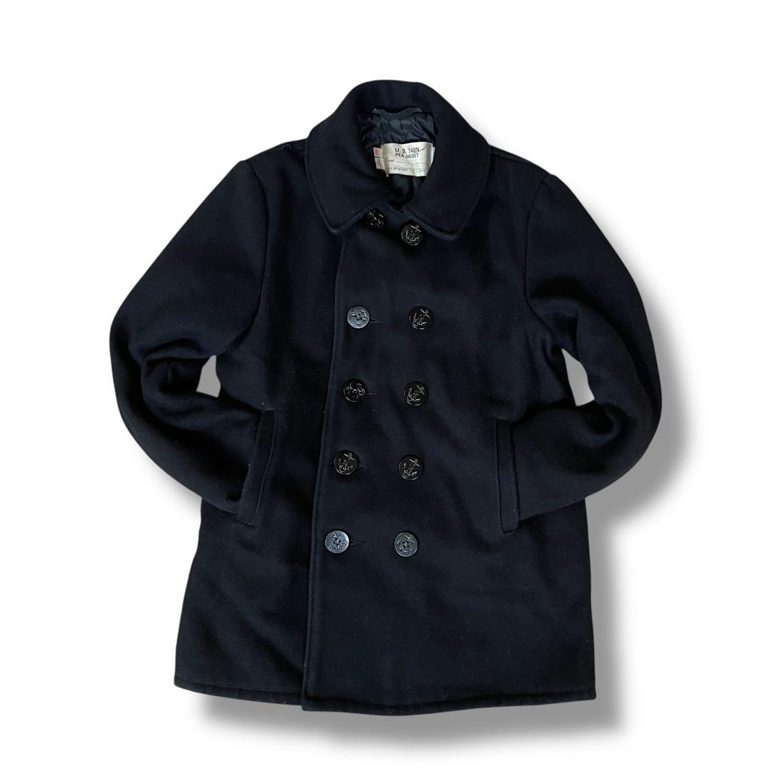80s USA製 ショット ウール Pコート ブラック メンズL相当 ジャケット