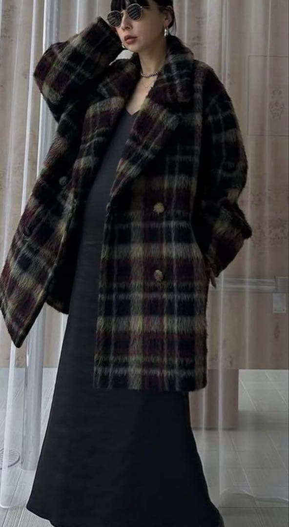 AMERI ADORABLE SHAGGY CHECK COAT！