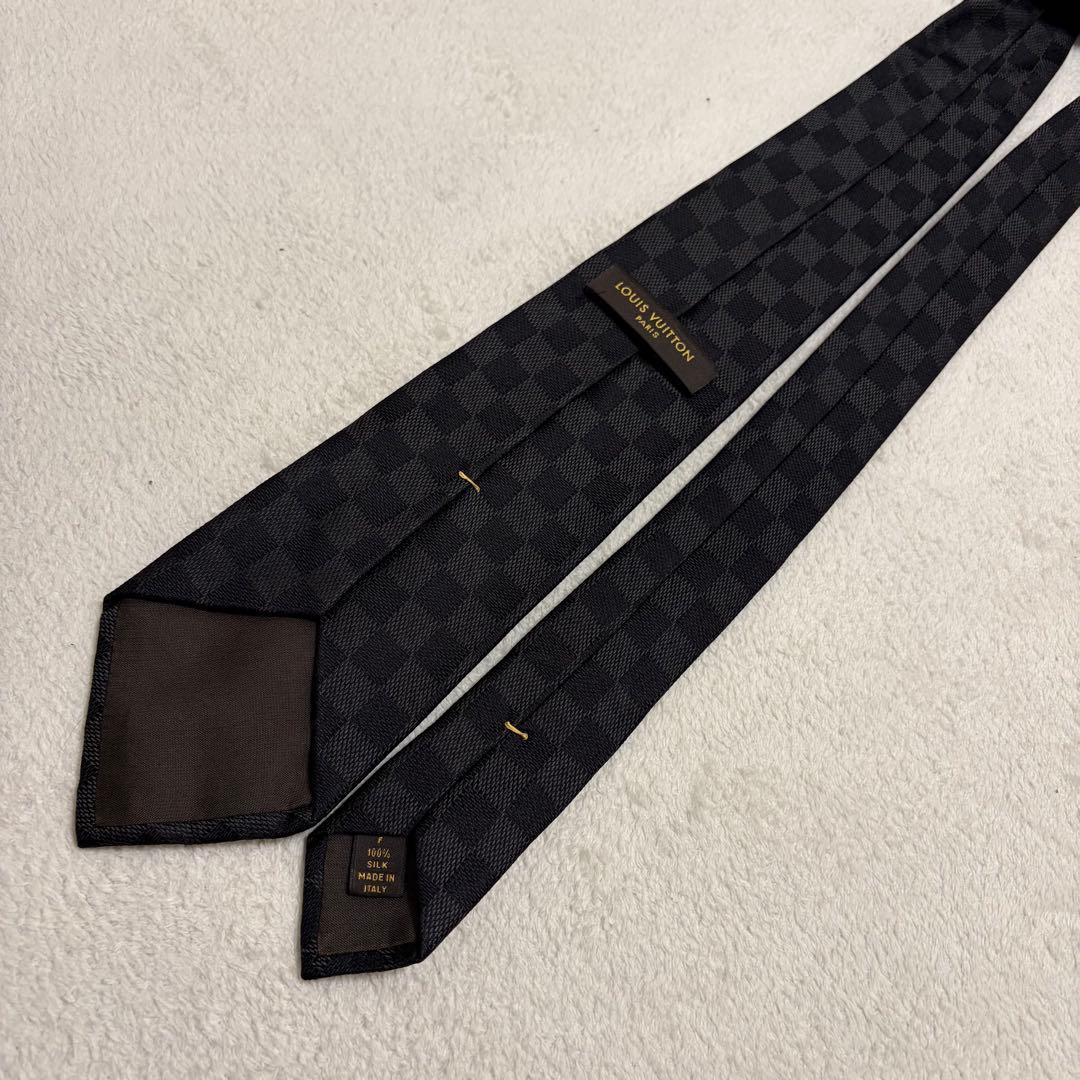 【美品】LOUIS VUITTON ブラック ダミエ ネクタイ ロゴ