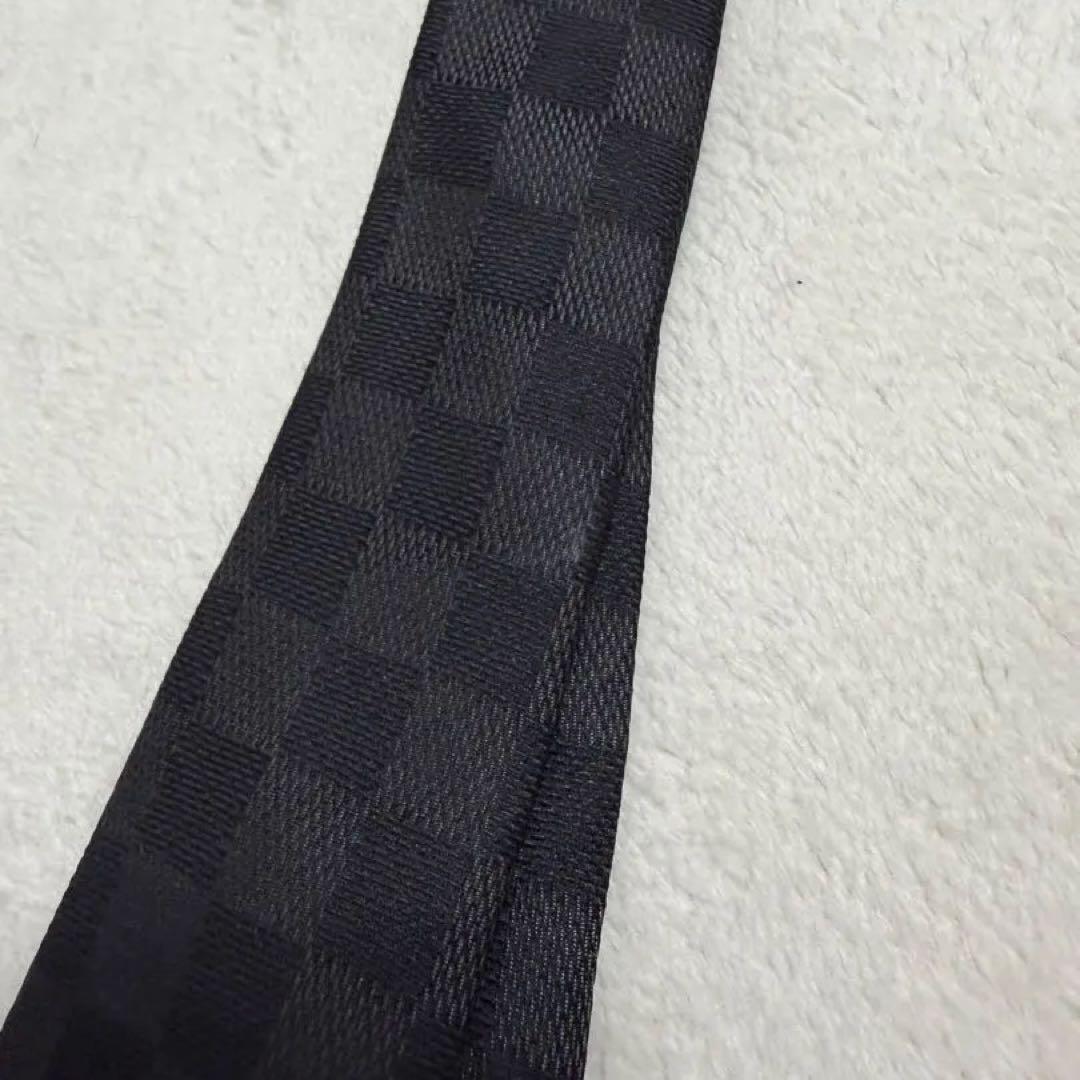 【美品】LOUIS VUITTON ブラック ダミエ ネクタイ ロゴ
