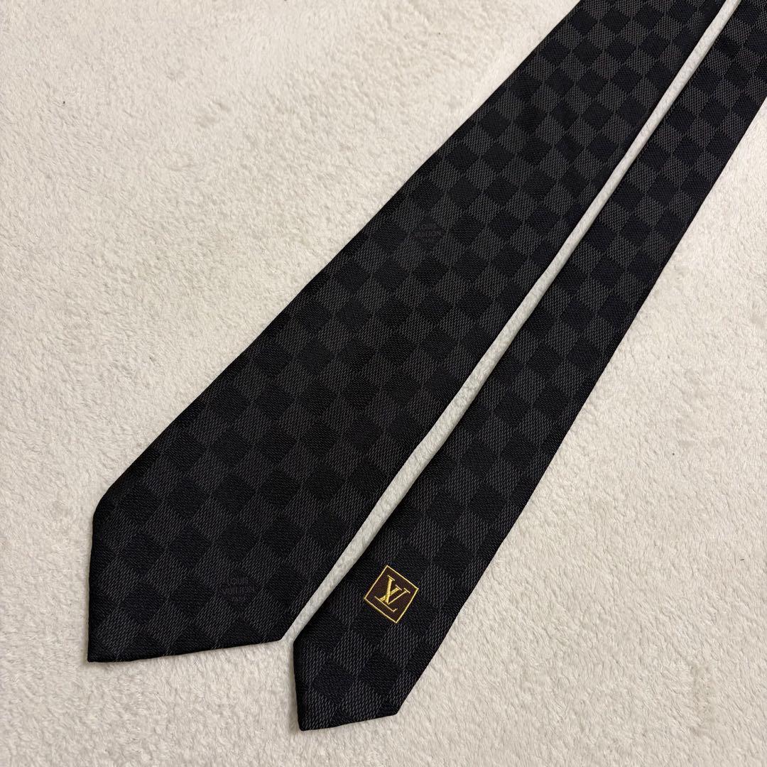 【美品】LOUIS VUITTON ブラック ダミエ ネクタイ ロゴ