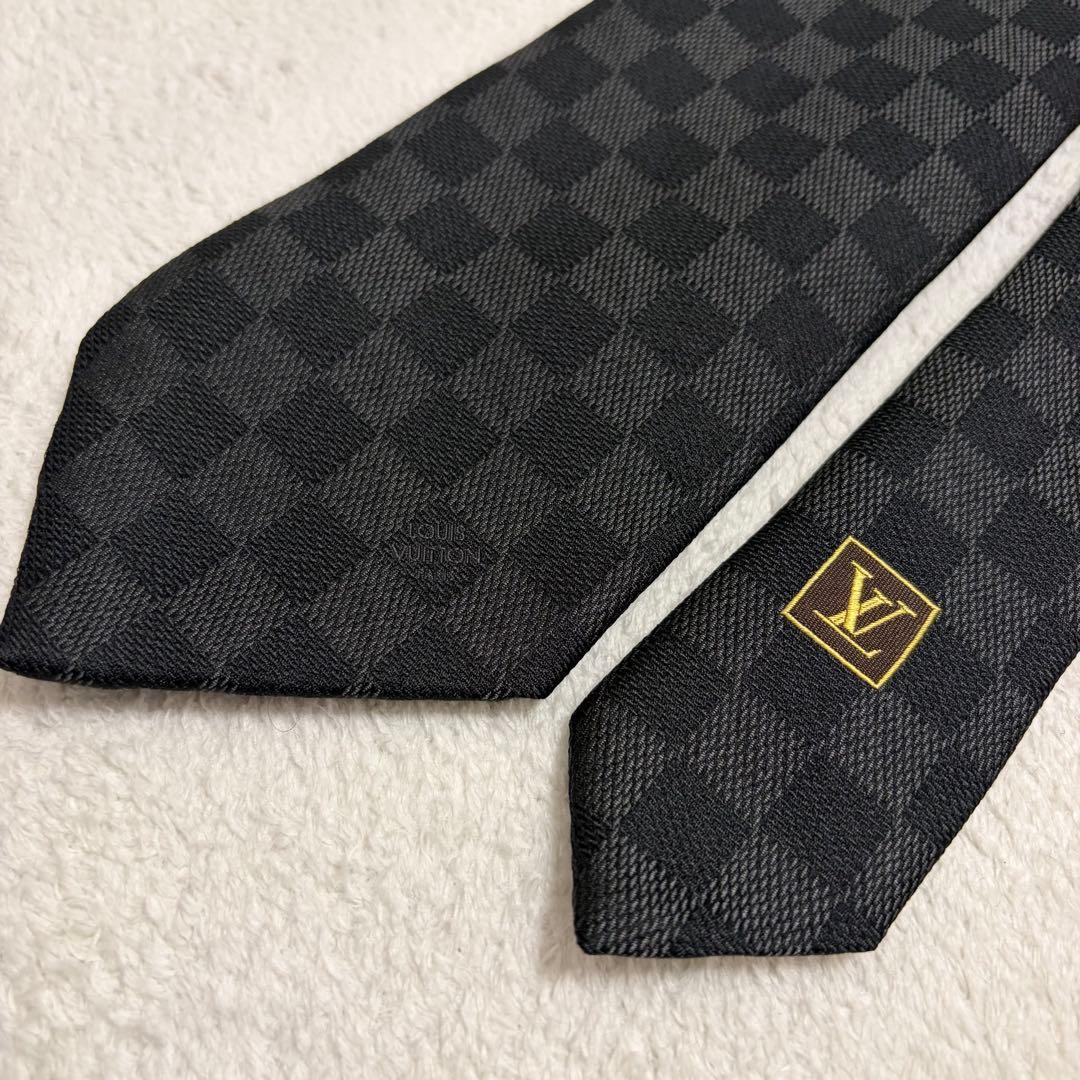 【美品】LOUIS VUITTON ブラック ダミエ ネクタイ ロゴ