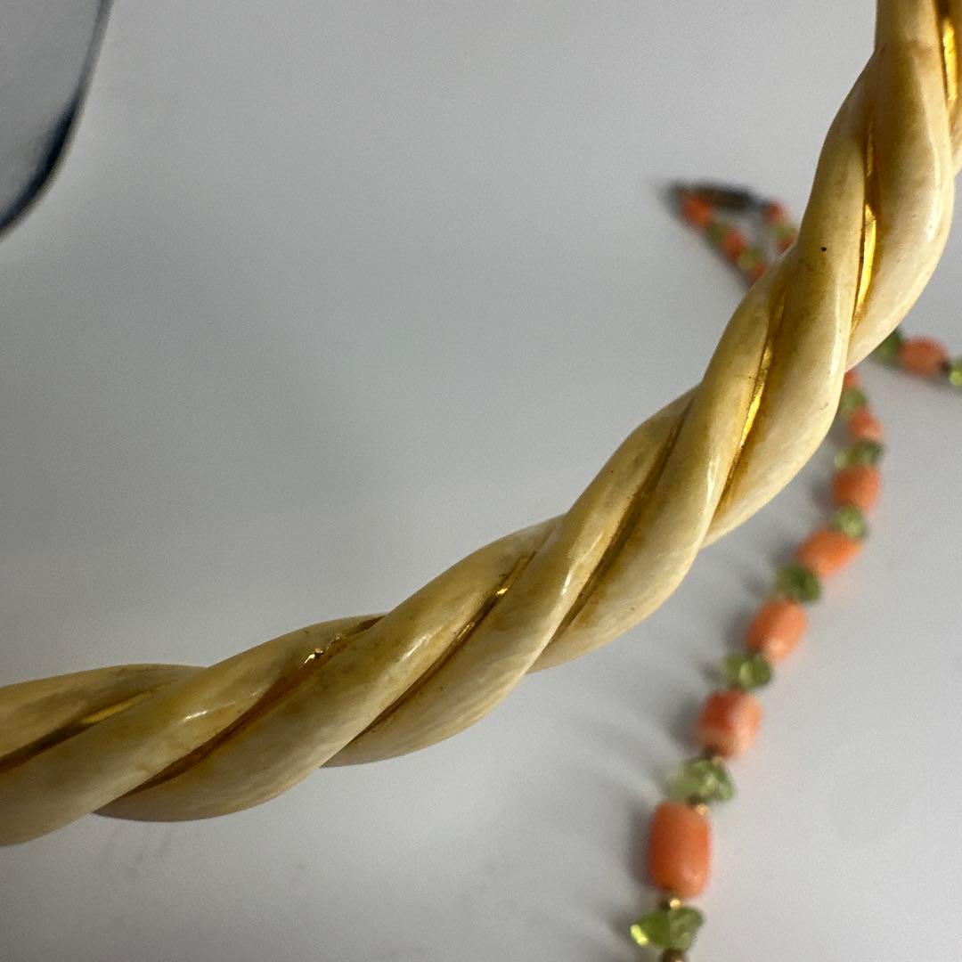 14K 585 サンゴ　珊瑚　天然材質　ぞうげ風　ネックレス　ブレスレット