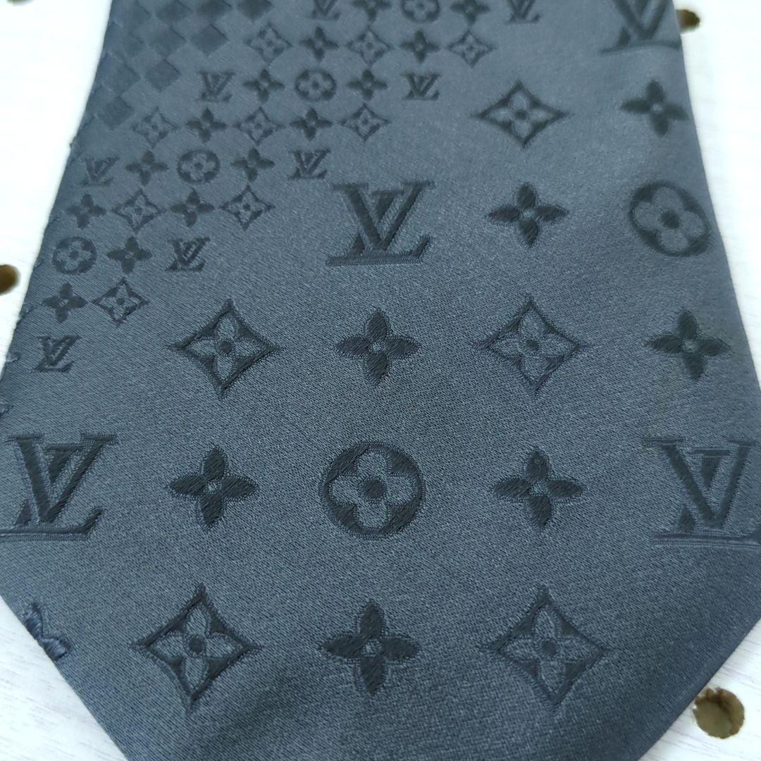 ルイヴィトン ダミエ モノグラム 100%シルク ネクタイ グレー系 イタリア製