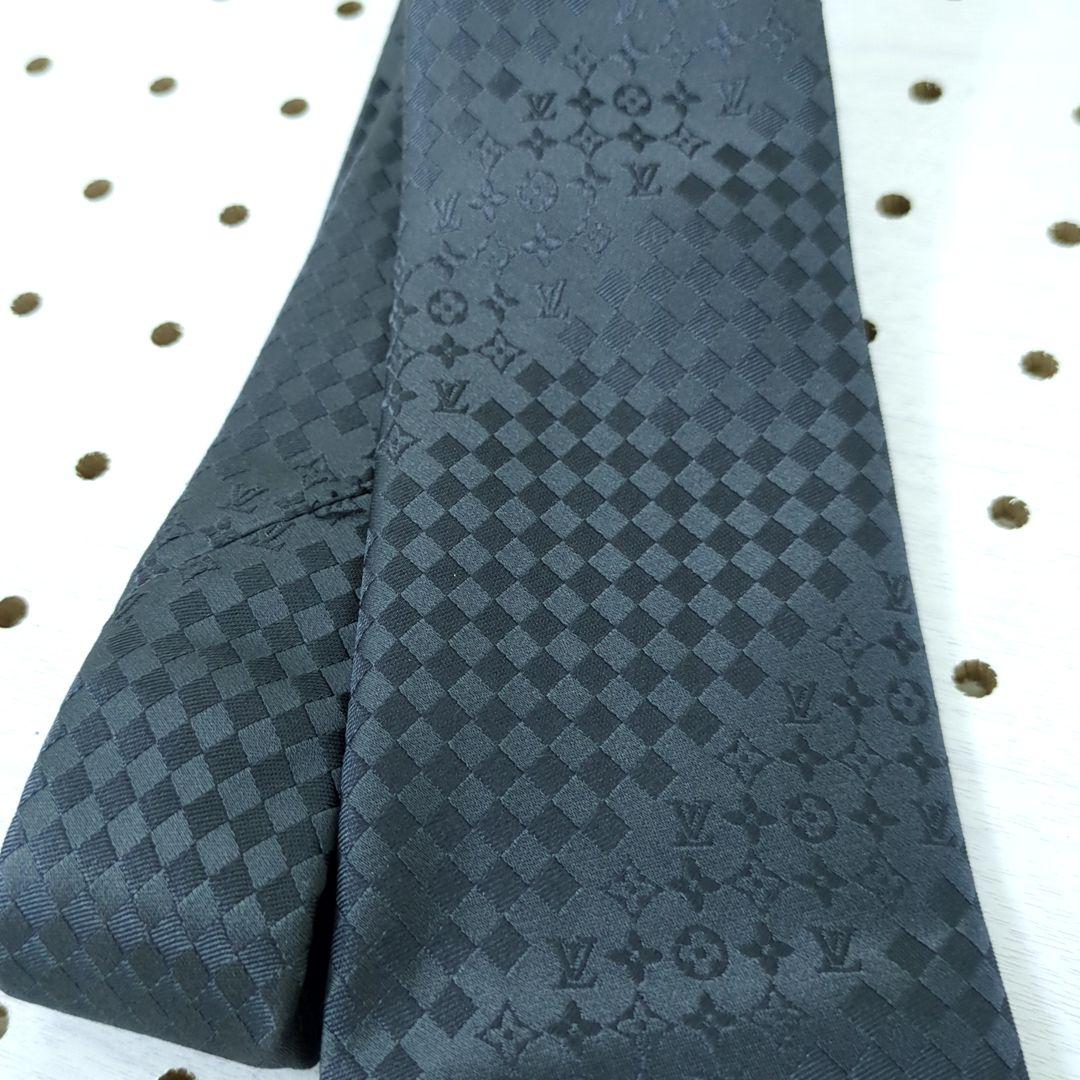 ルイヴィトン ダミエ モノグラム 100%シルク ネクタイ グレー系 イタリア製