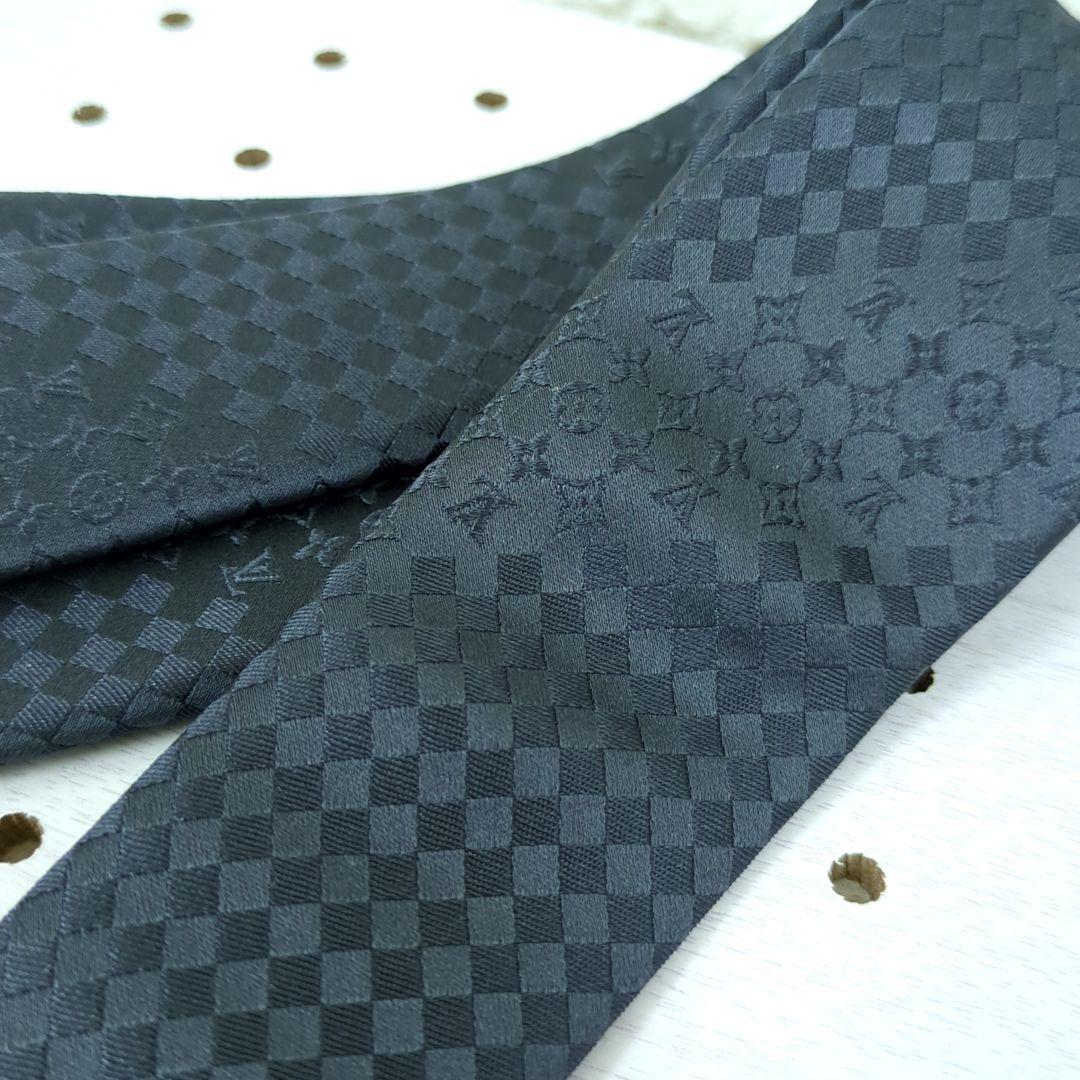 ルイヴィトン ダミエ モノグラム 100%シルク ネクタイ グレー系 イタリア製