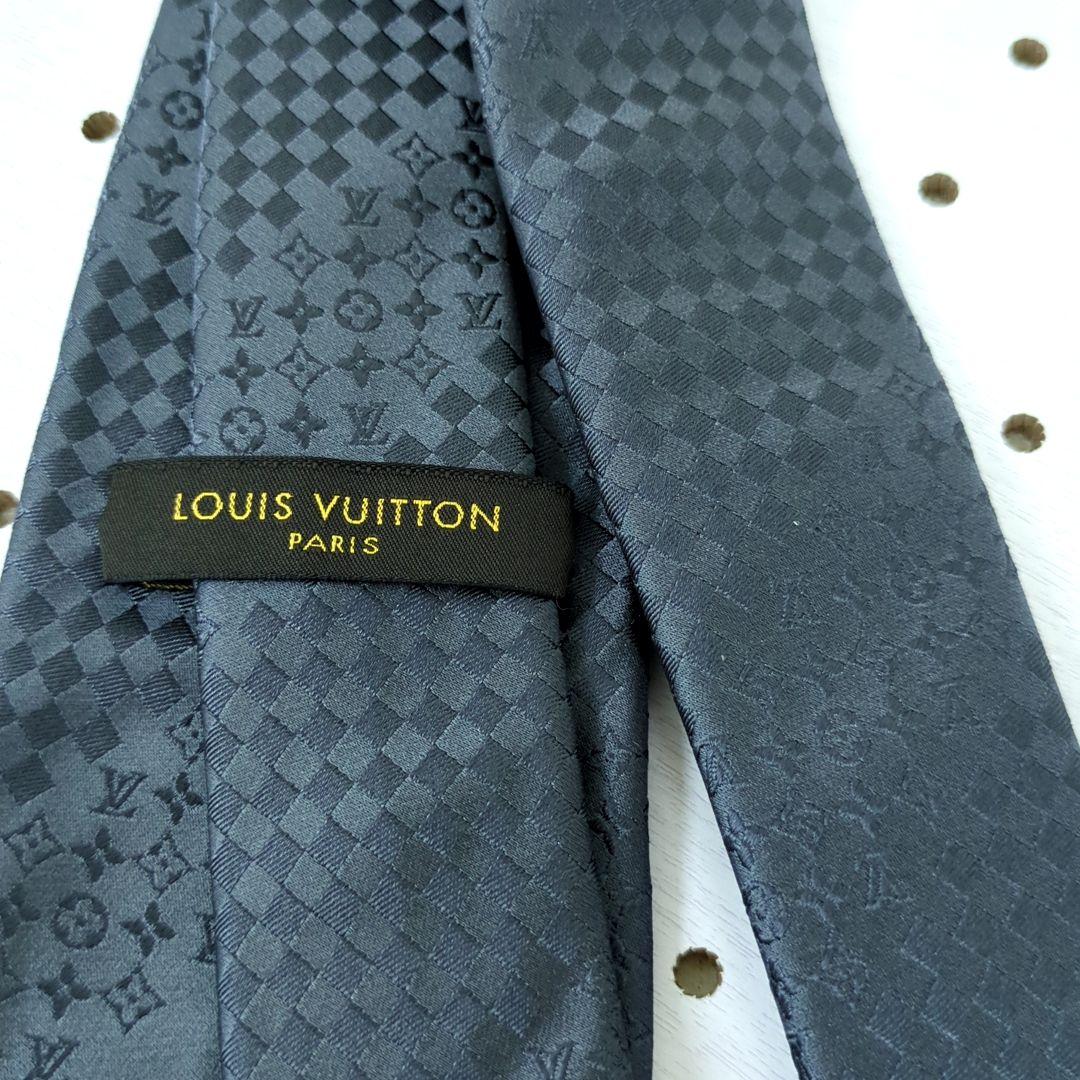 ルイヴィトン ダミエ モノグラム 100%シルク ネクタイ グレー系 イタリア製
