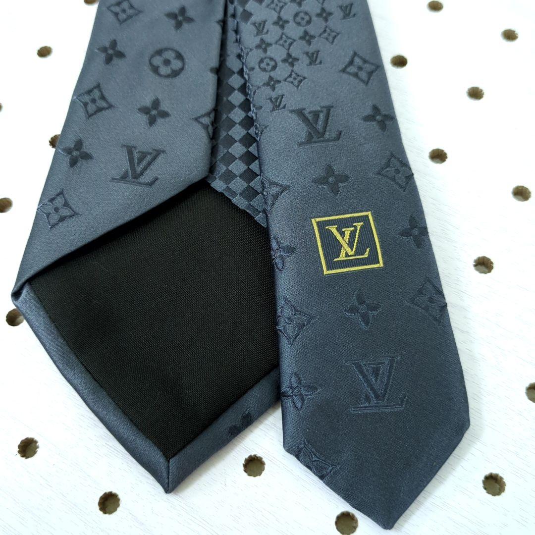 ルイヴィトン ダミエ モノグラム 100%シルク ネクタイ グレー系 イタリア製