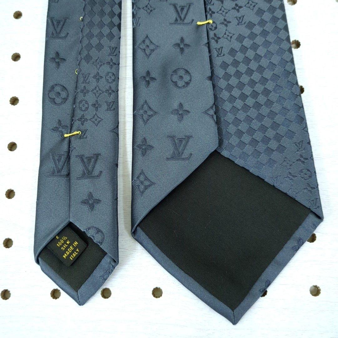 ルイヴィトン ダミエ モノグラム 100%シルク ネクタイ グレー系 イタリア製
