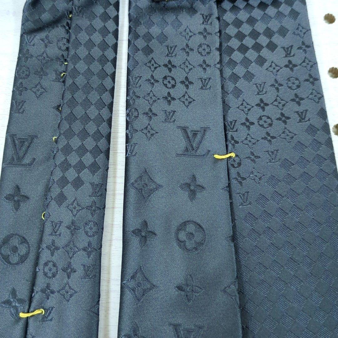 ルイヴィトン ダミエ モノグラム 100%シルク ネクタイ グレー系 イタリア製