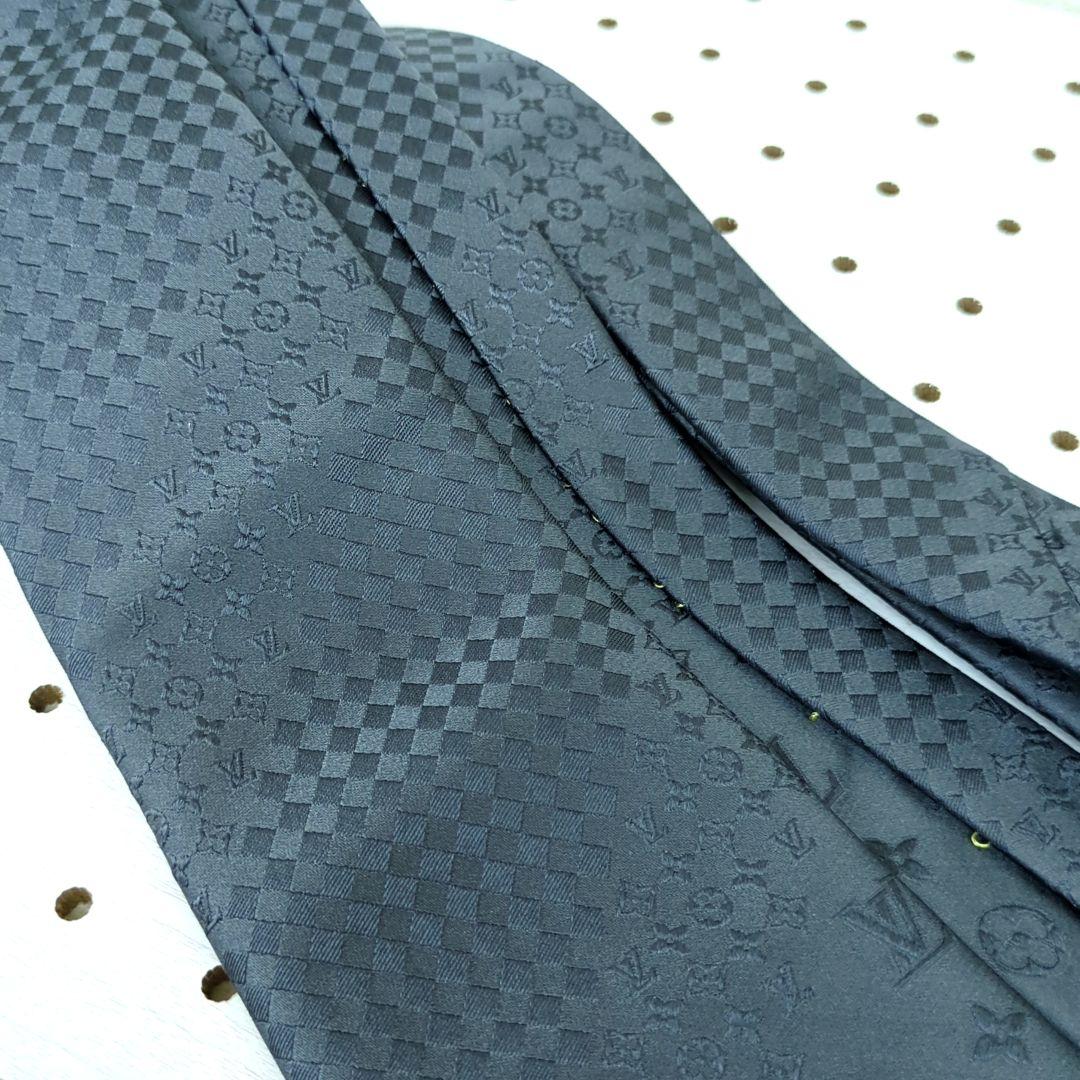 ルイヴィトン ダミエ モノグラム 100%シルク ネクタイ グレー系 イタリア製