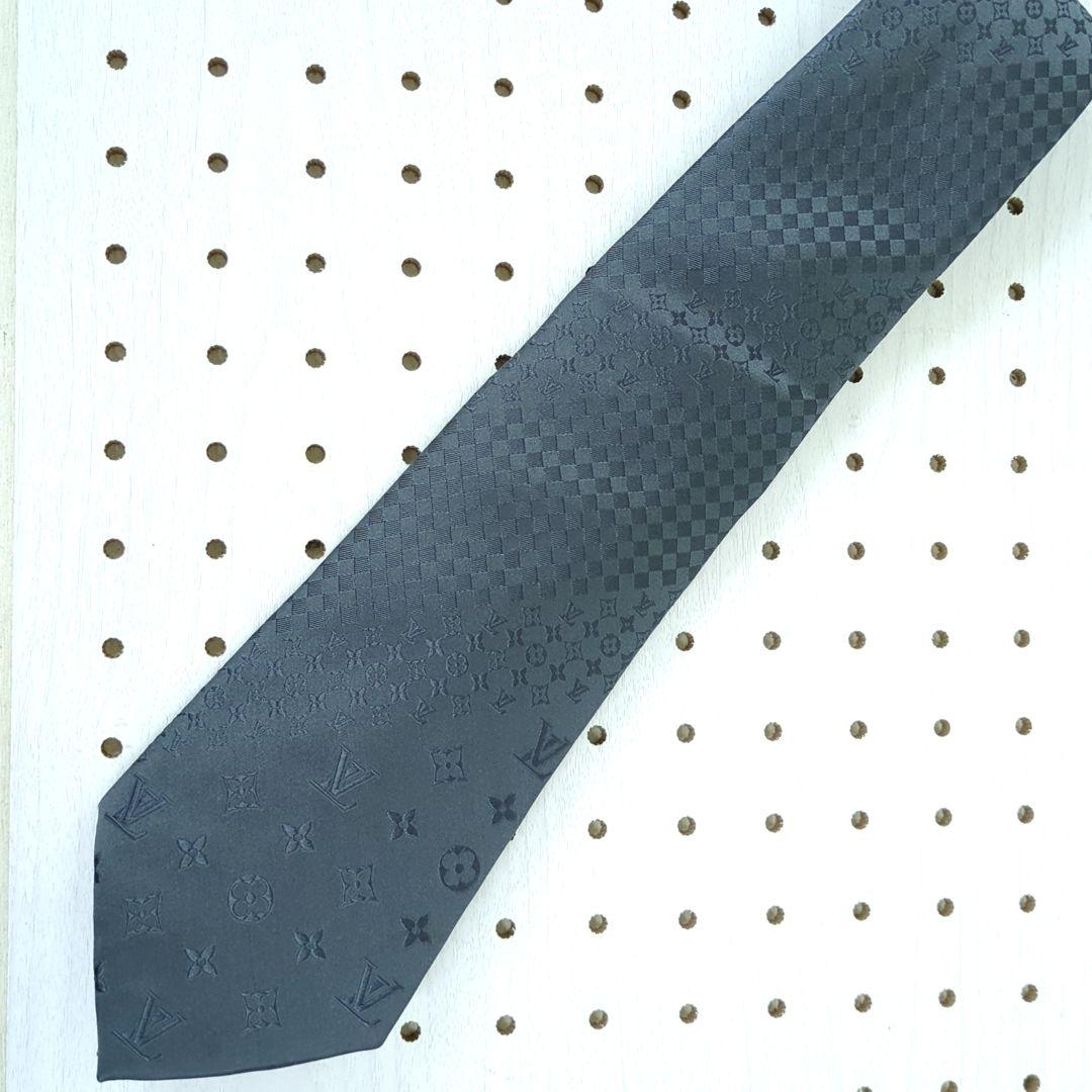 ルイヴィトン ダミエ モノグラム 100%シルク ネクタイ グレー系 イタリア製