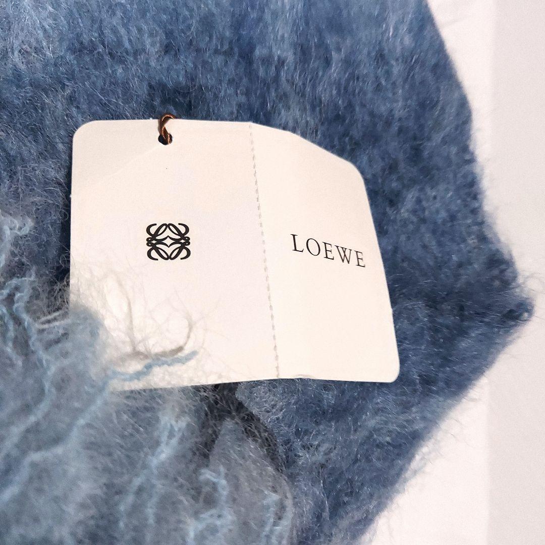 【未使用タグ付】LOEWE ロエベ モヘアマフラー / アナグラム /刺繍ブルー