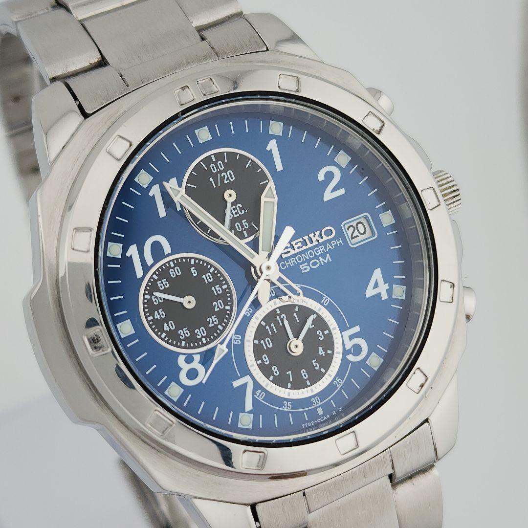 【レア】美品 セイコー 7T92-0CA0 水色 動作良好 腕時計 y2k