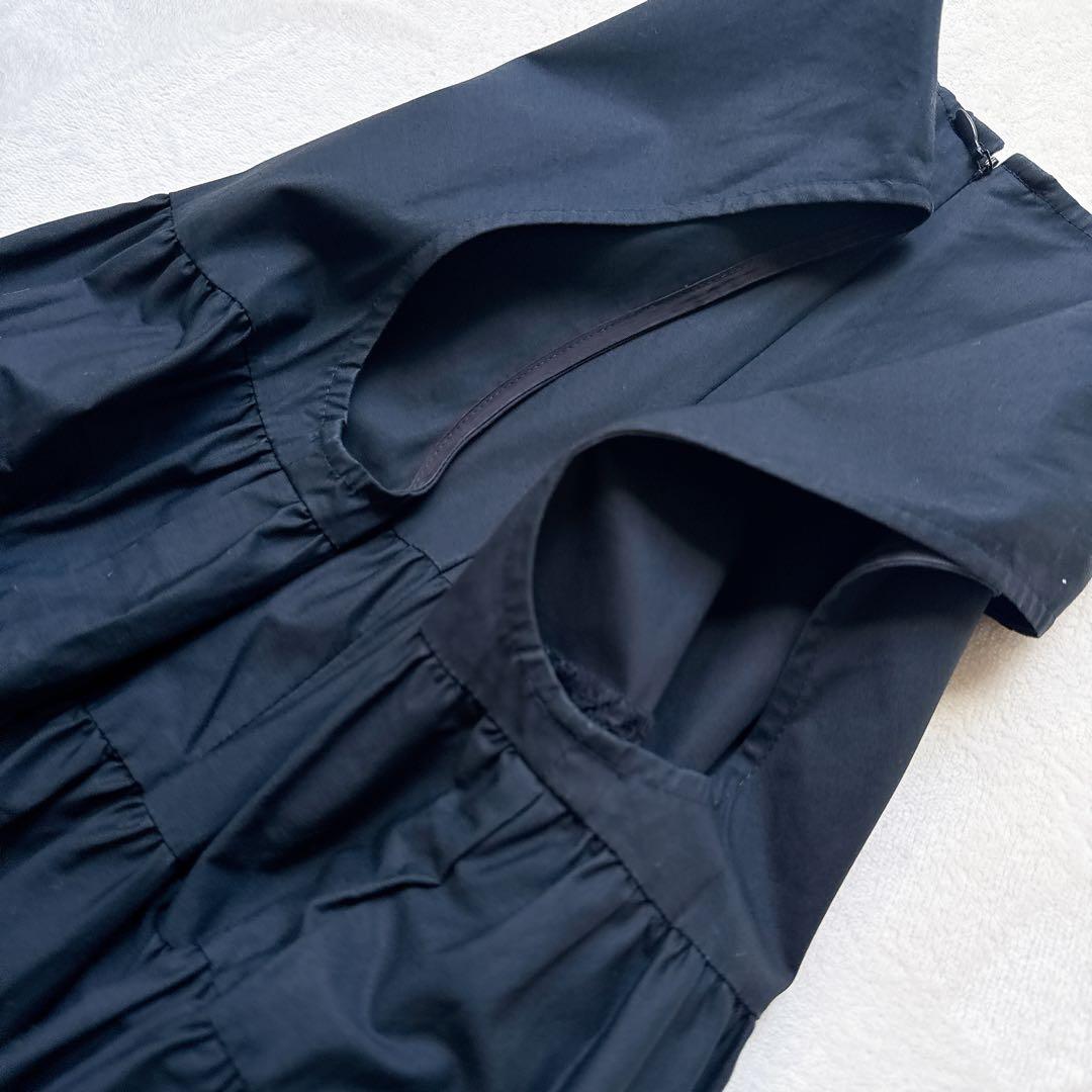 ヨーコチャン ノースリーブ ロング ティアード ギャザーワンピース ネイビー S